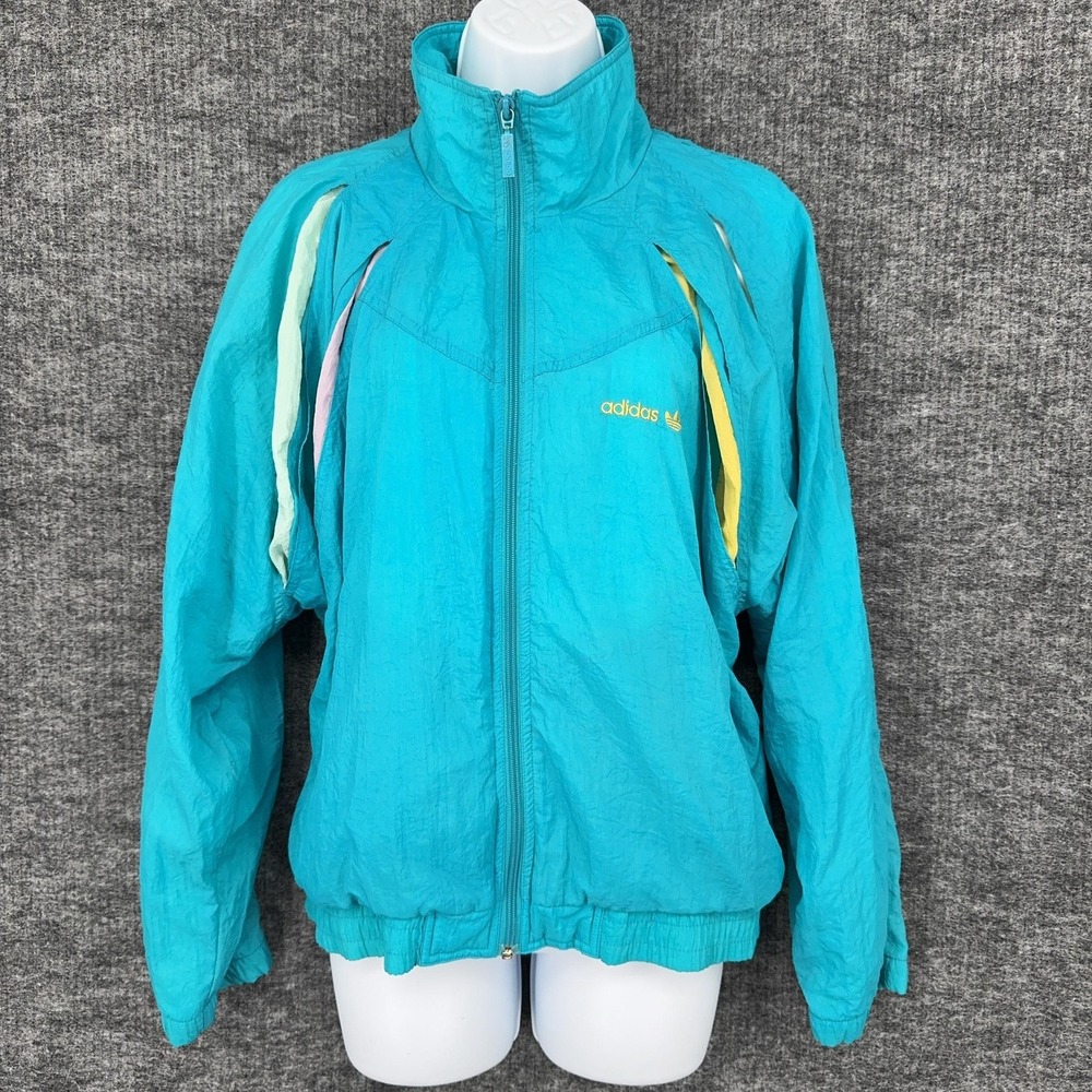Vintage Adidas Jacket Womens Small Blue Full Zip Windbreaker Nylon Thailand